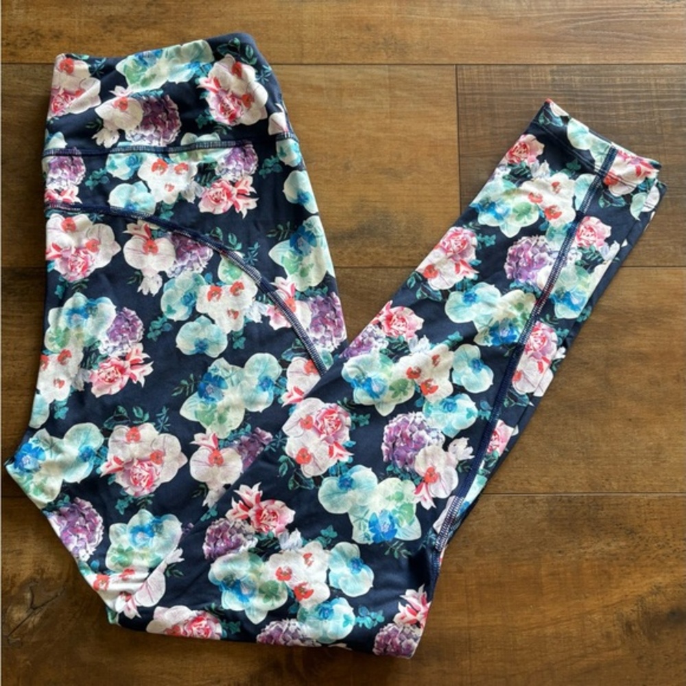 Obermeyer Women's Discover Tights Base Layer Blue Pink Floral It Womens Size M